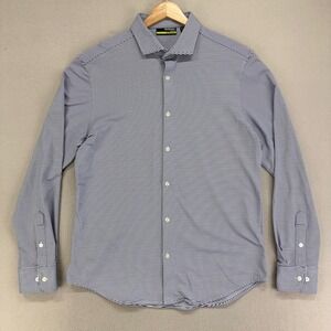 Murano Performance Shirt Mens Large Blue Striped Slim-Fit Comfort Work Button Up